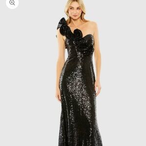 Mac Duggal One-Shoulder Black Sequin Dress